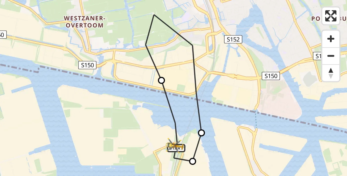Vluchtroute Traumahelikopter van Amsterdam Heliport naar Amsterdam Heliport