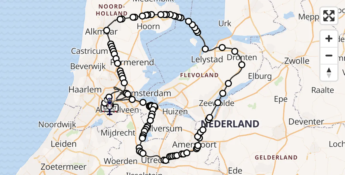Vluchtroute Politiehelikopter Amsterdam Vliegveld Schiphol - Amsterdam Vliegveld Schiphol, 14 maart 2026, 14:15