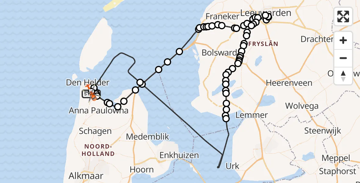 Vluchtroute Kustwachthelikopter Militair vliegveld De Kooy / Den Helder Airport - Militair vliegveld De Kooy / Den Helder Airport, 14 maart 2026, 14:36