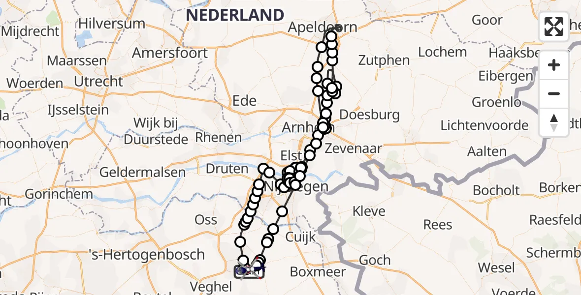 Vluchtroute Politiehelikopter Vliegbasis Volkel - Vliegbasis Volkel, 14 maart 2026, 14:52