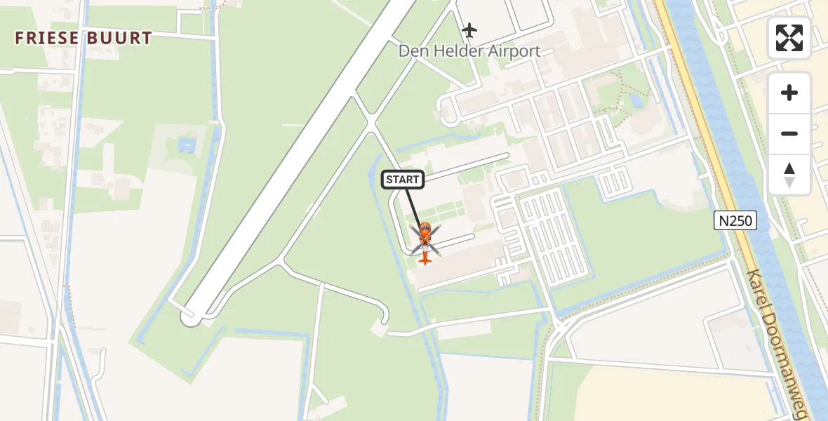 Routekaart van de vlucht: Kustwachthelikopter naar Militair vliegveld De Kooy / Den Helder Airport