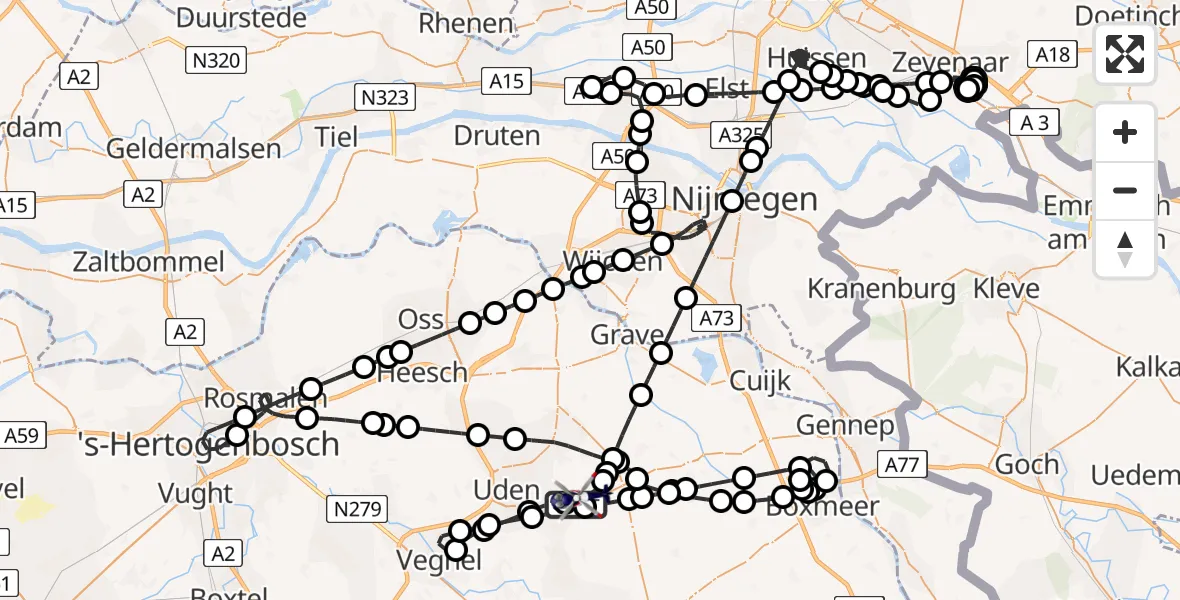 Vluchtroute Politiehelikopter Vliegbasis Volkel - Vliegbasis Volkel, 14 maart 2026, 19:11