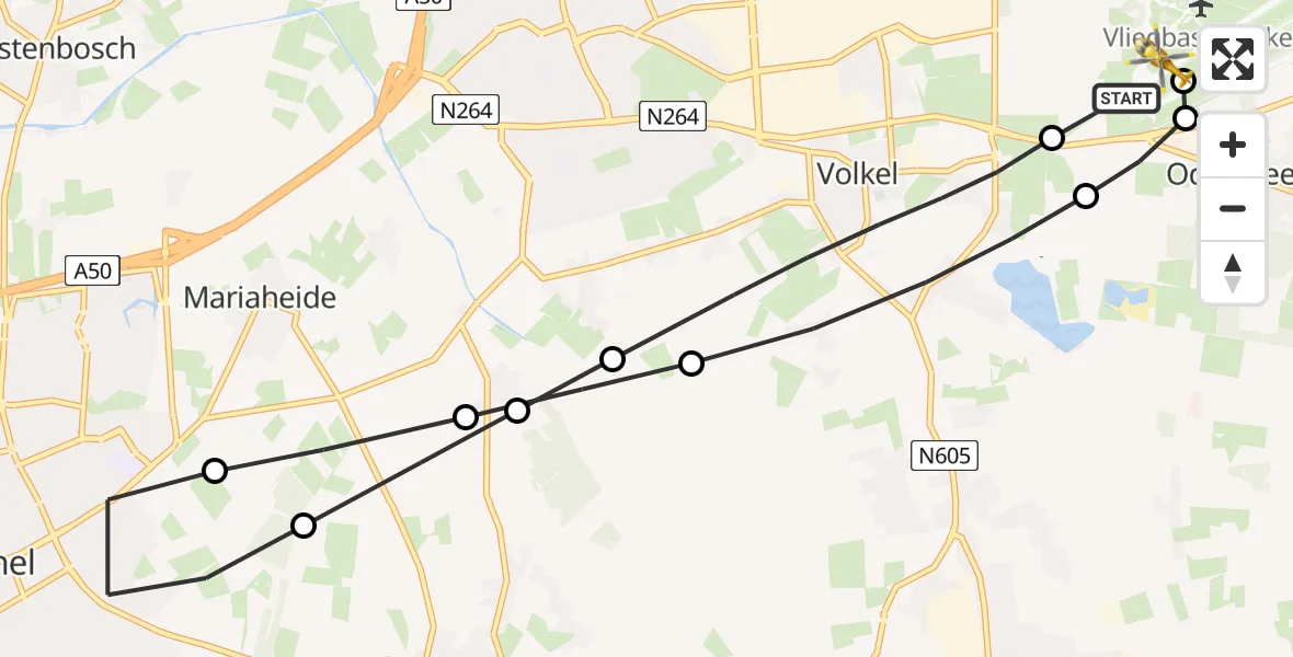 Vluchtroute Traumahelikopter van Vliegbasis Volkel naar Vliegbasis Volkel