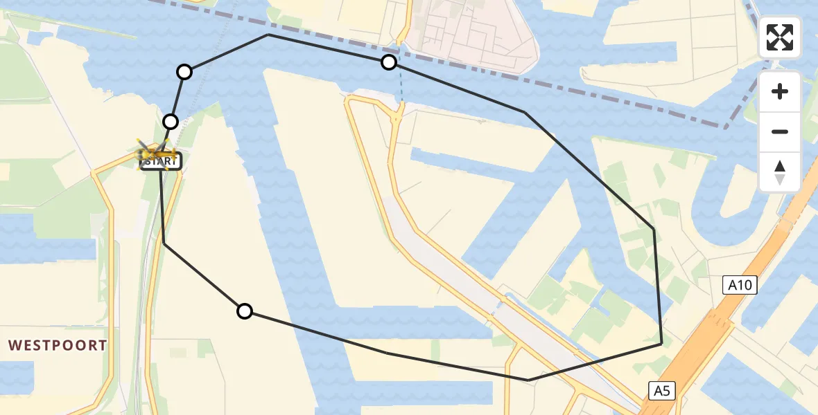 Vluchtroute Traumahelikopter van Amsterdam Heliport naar Amsterdam Heliport
