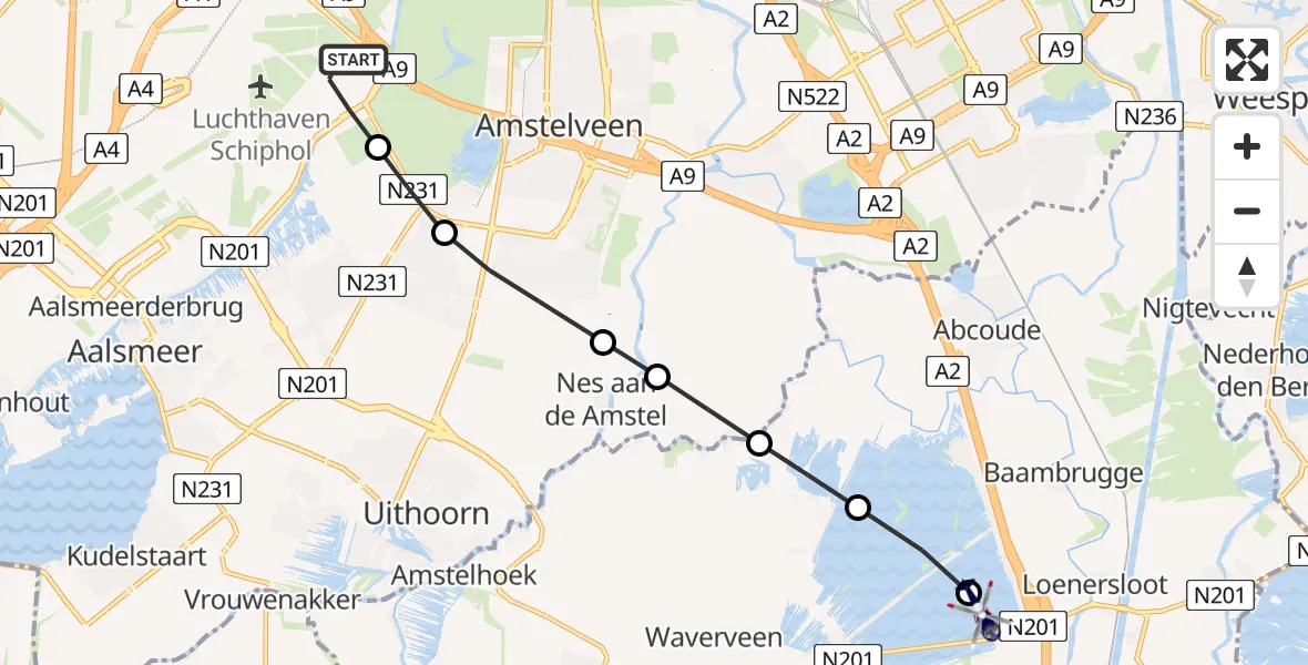 Vluchtroute Politiehelikopter van Amsterdam Vliegveld Schiphol naar Zuidplas