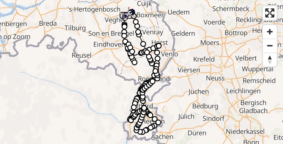 Vluchtroute Politiehelikopter Vliegbasis Volkel - Vliegbasis Volkel, 15 maart 2026, 14:32
