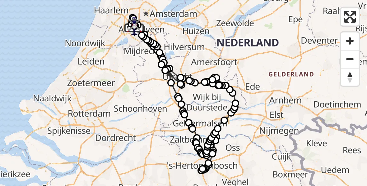 Vluchtroute Politiehelikopter van Amsterdam Vliegveld Schiphol naar Amsterdam Vliegveld Schiphol