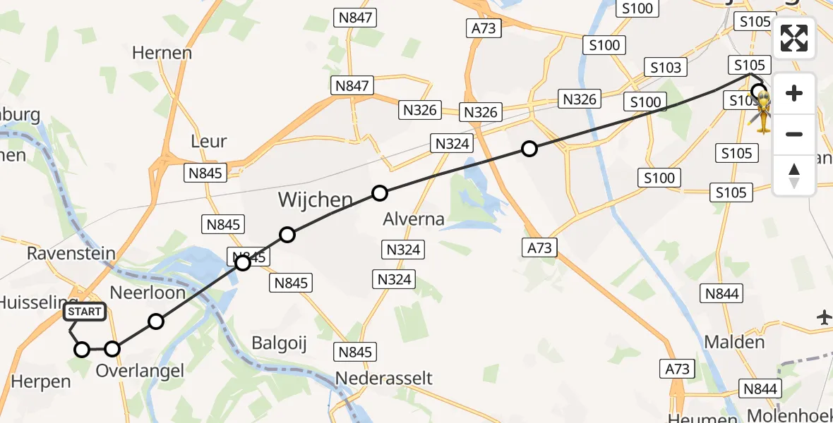 Vluchtroute Traumahelikopter van Ravenstein naar Radboud University Medical Center Heliport