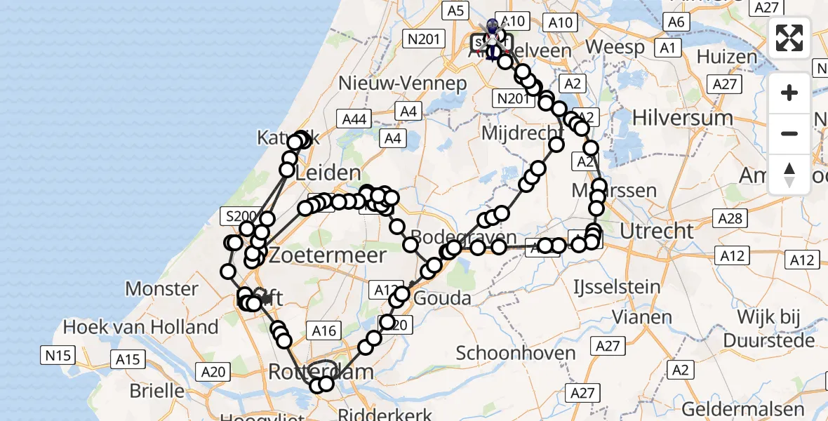 Vluchtroute Politiehelikopter van Amsterdam Vliegveld Schiphol naar Amsterdam Vliegveld Schiphol
