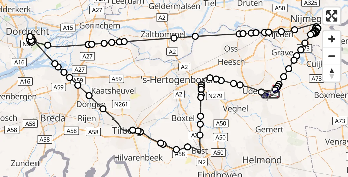 Vluchtroute Politiehelikopter Vliegbasis Volkel - Vliegbasis Volkel, 15 maart 2026, 19:09