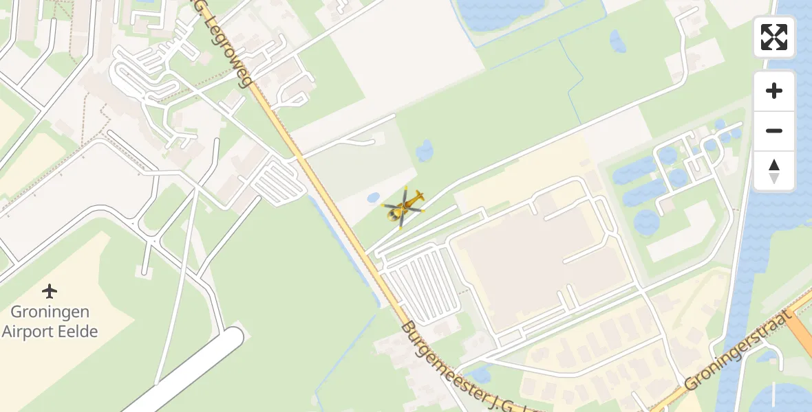 Vluchtroute Traumahelikopter van Groningen Airport Eelde naar Groningen Airport Eelde