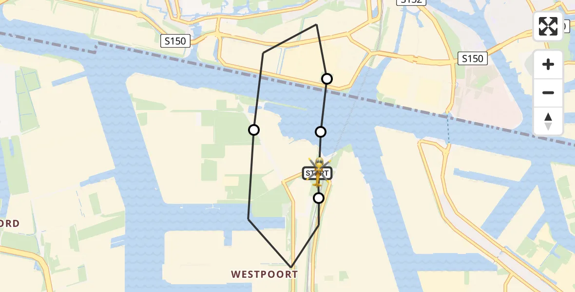 Vluchtroute Traumahelikopter van Amsterdam Heliport naar Amsterdam Heliport