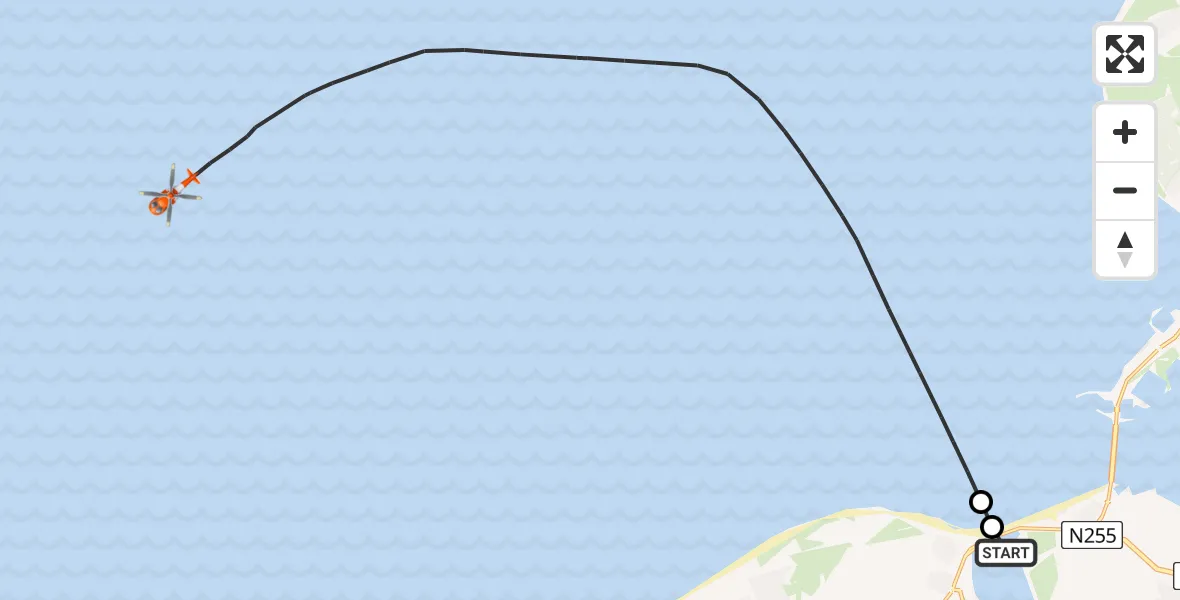 Vluchtroute Kustwachthelikopter van Veerse Meer naar Noordzee
