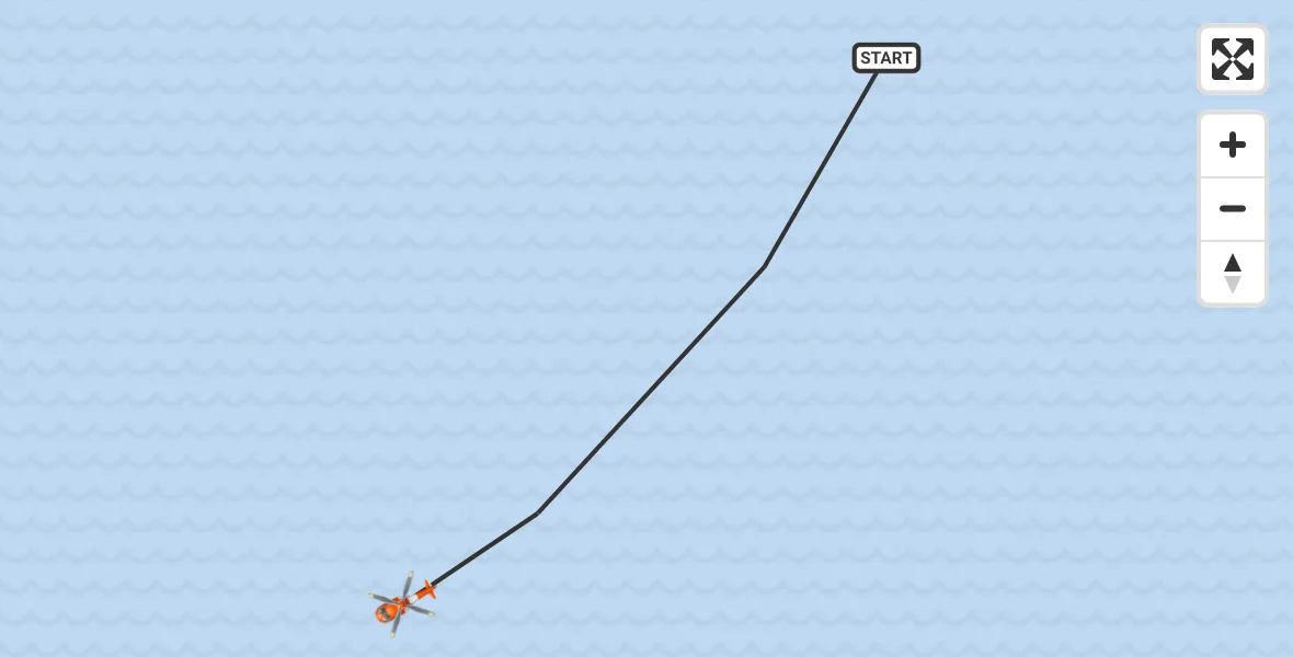 Vluchtroute Kustwachthelikopter van Noordzee naar Noordzee