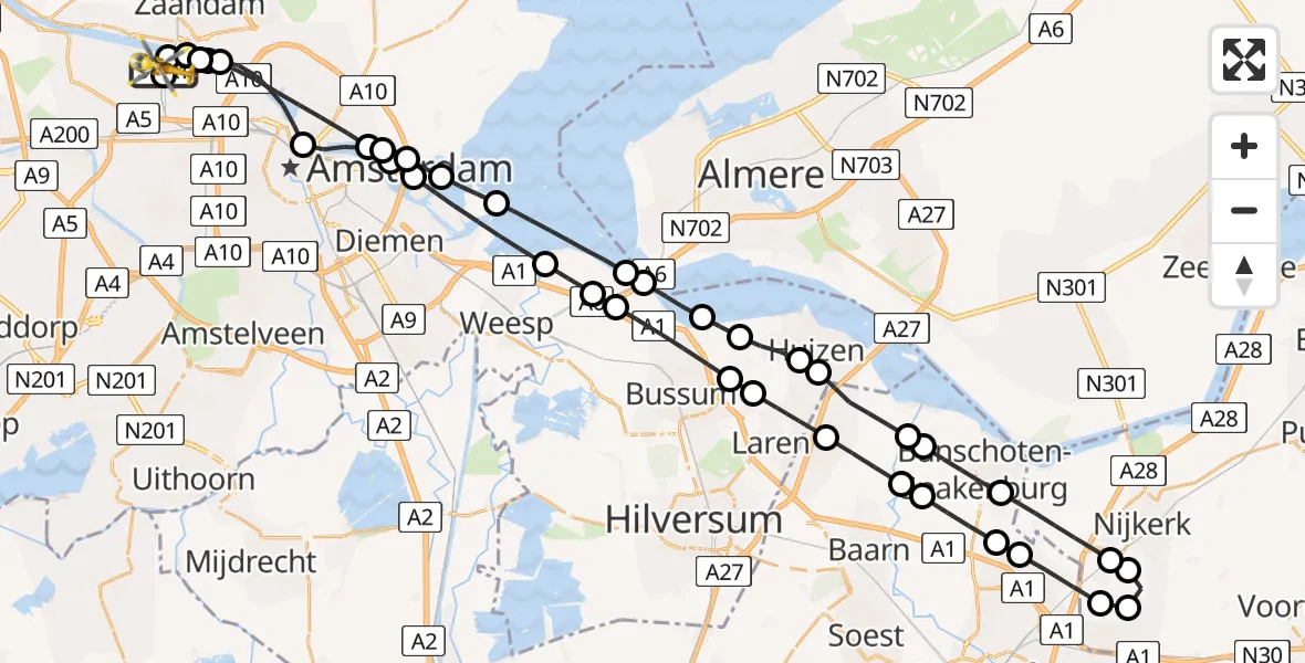 Vluchtroute Traumahelikopter van Amsterdam Heliport naar Amsterdam Heliport