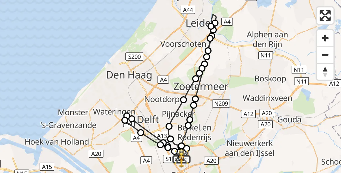 Vluchtroute Traumahelikopter van Rotterdam The Hague Airport naar Rotterdam The Hague Airport