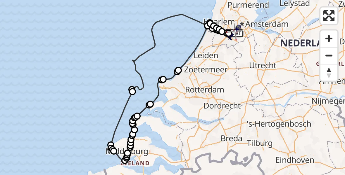 Vluchtroute Politiehelikopter van Amsterdam Vliegveld Schiphol naar Amsterdam Vliegveld Schiphol