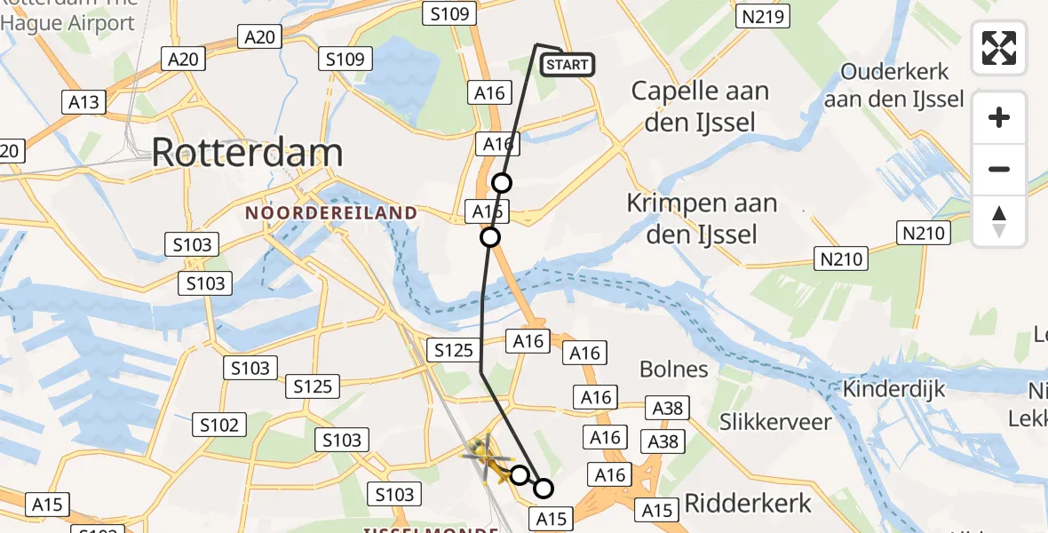 Vluchtroute Traumahelikopter van Rotterdam naar Rotterdam