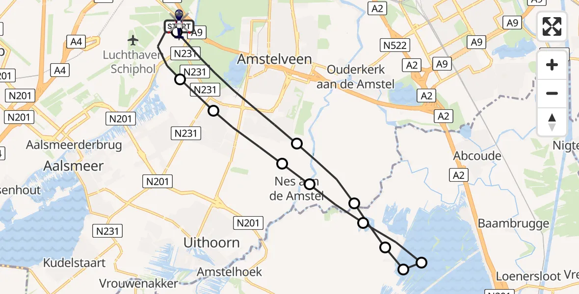Vluchtroute Politiehelikopter van Amsterdam Vliegveld Schiphol naar Amsterdam Vliegveld Schiphol