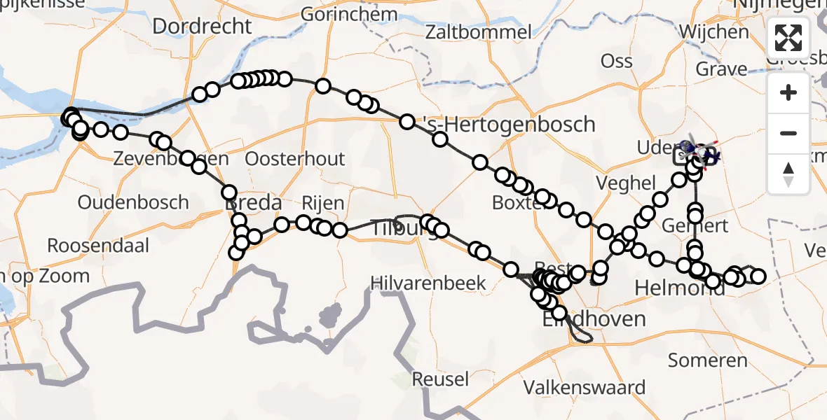 Vluchtroute Politiehelikopter Vliegbasis Volkel - Vliegbasis Volkel, 16 maart 2026, 14:39
