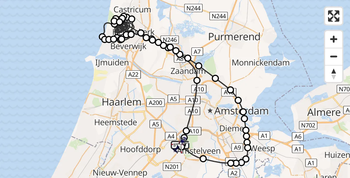 Vluchtroute Politiehelikopter van Amsterdam Vliegveld Schiphol naar Amsterdam Vliegveld Schiphol