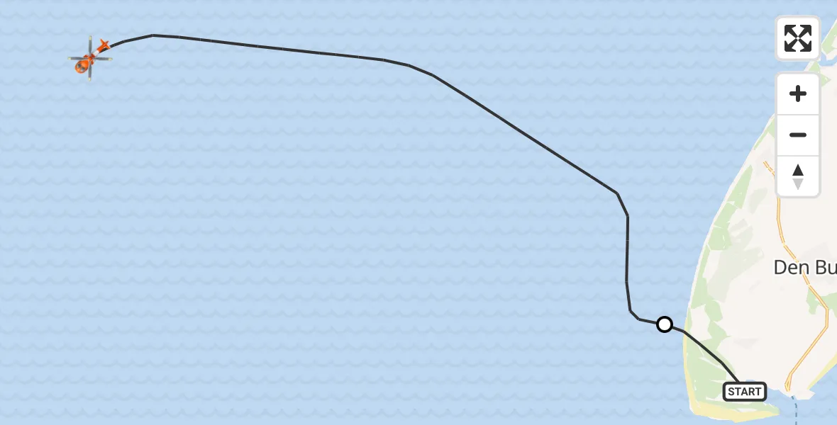 Vluchtroute Kustwachthelikopter van Den Hoorn naar Noordzee