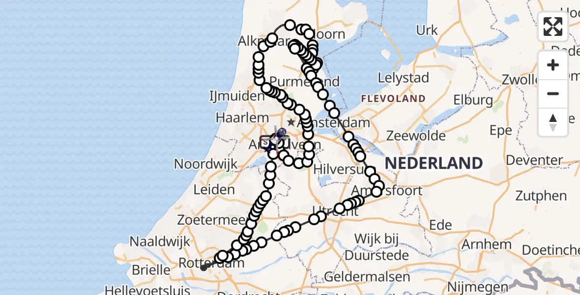 Vluchtroute Politiehelikopter Amsterdam Vliegveld Schiphol - Amsterdam Vliegveld Schiphol, 16 maart 2026, 19:34