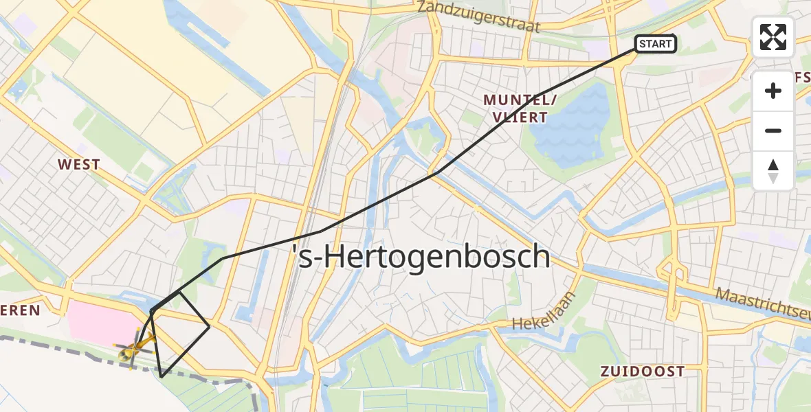 Vluchtroute Traumahelikopter van 's-Hertogenbosch naar 's-Hertogenbosch