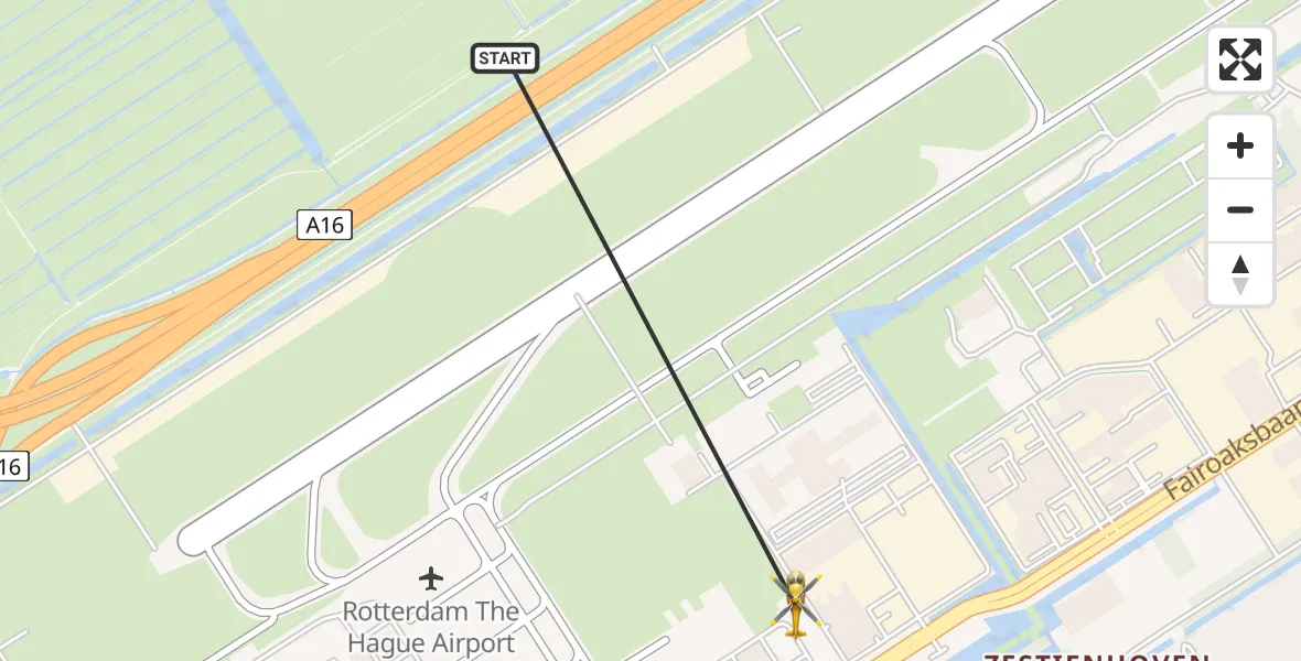 Vluchtroute Traumahelikopter van Rotterdam The Hague Airport naar Rotterdam The Hague Airport