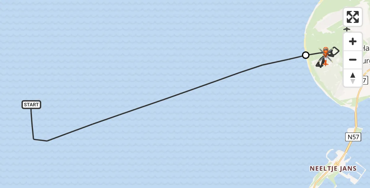 Vluchtroute Kustwachthelikopter van Noordzee naar Burgh-Haamstede