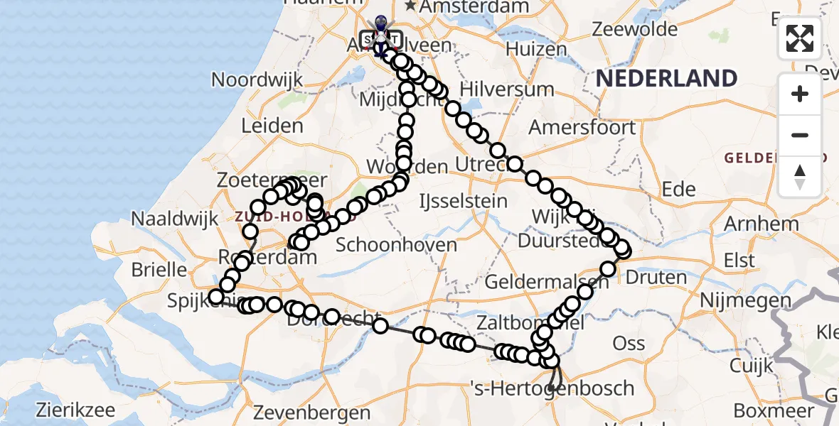 Vluchtroute Politiehelikopter van Amsterdam Vliegveld Schiphol naar Amsterdam Vliegveld Schiphol