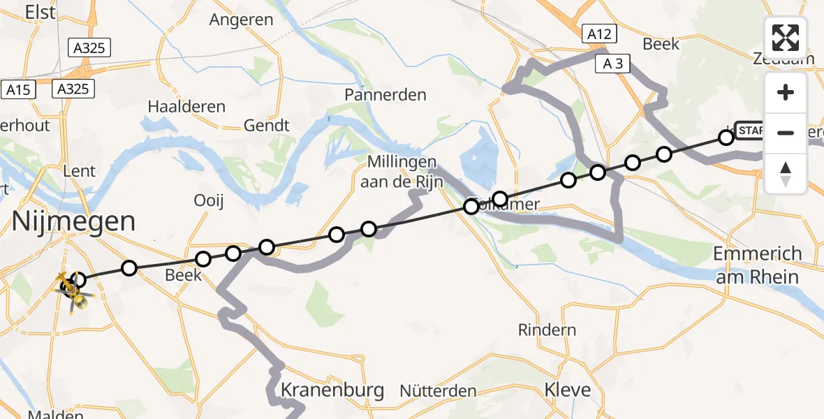 Vluchtroute Traumahelikopter van 's-Heerenberg naar Radboud University Medical Center Heliport