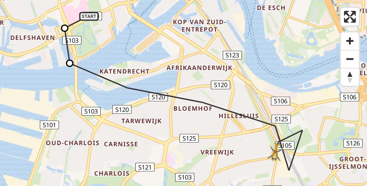 Vluchtroute Traumahelikopter van Leids Universitair Medisch Centrum (LUMC) naar Rotterdam