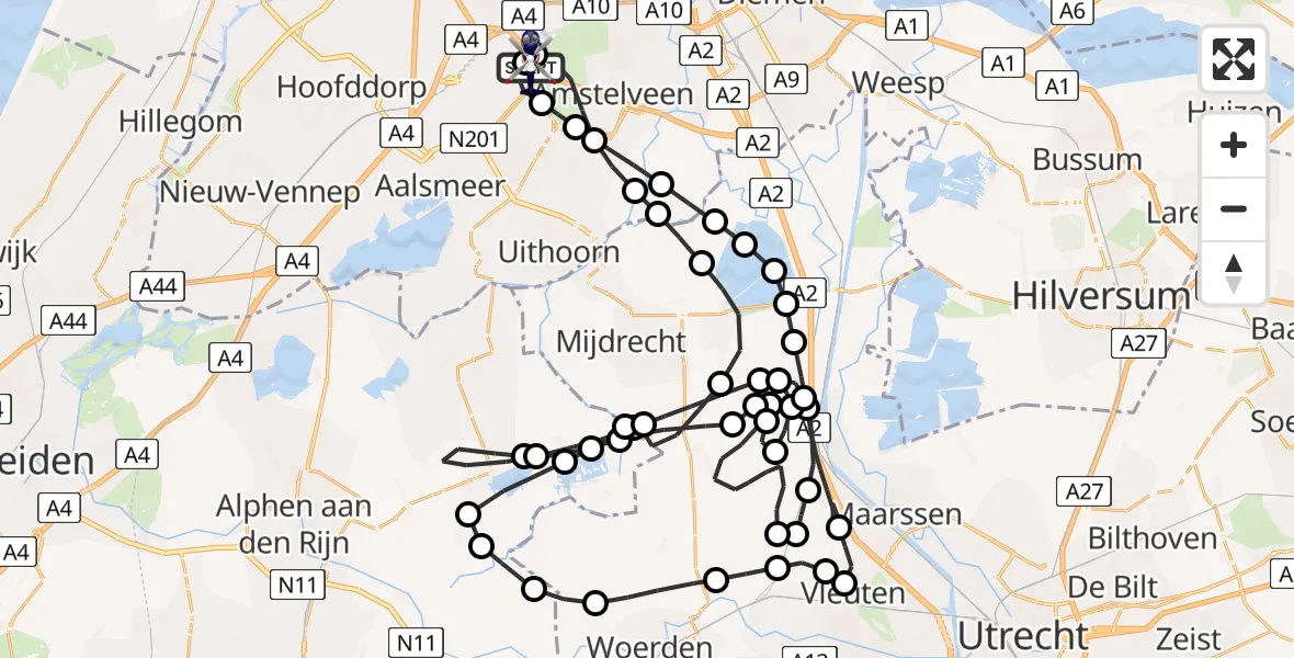 Vluchtroute Politiehelikopter van Amsterdam Vliegveld Schiphol naar Amsterdam Vliegveld Schiphol