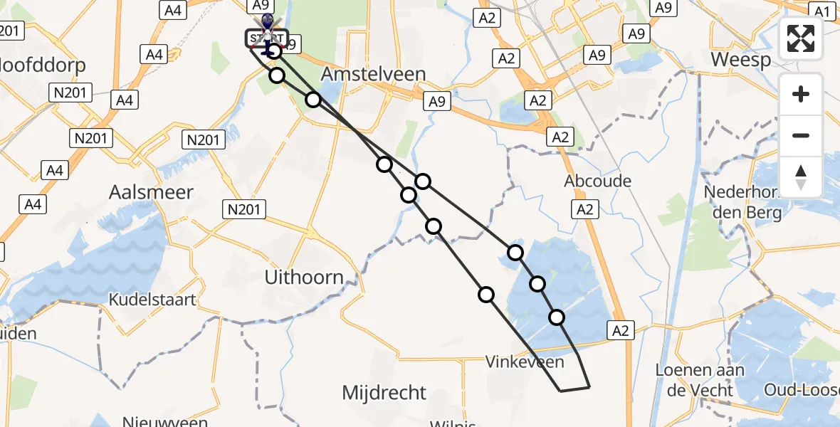 Vluchtroute Politiehelikopter van Amsterdam Vliegveld Schiphol naar Amsterdam Vliegveld Schiphol