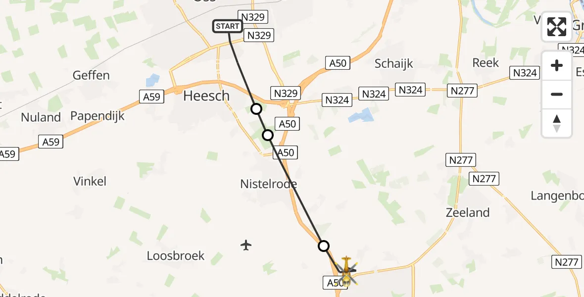 Vluchtroute Traumahelikopter van Oss naar Uden