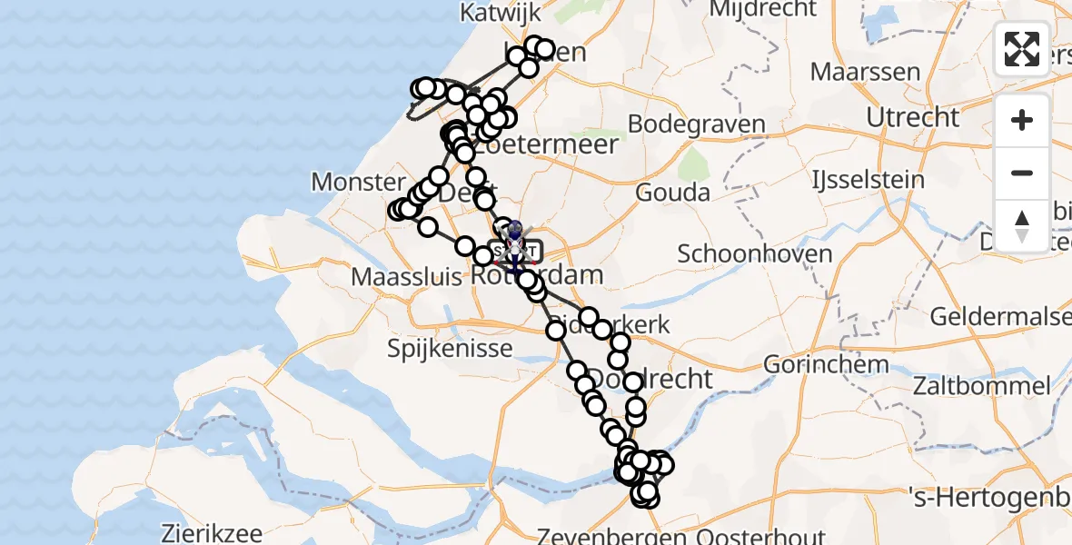Vluchtroute Politiehelikopter van Rotterdam The Hague Airport naar Rotterdam The Hague Airport
