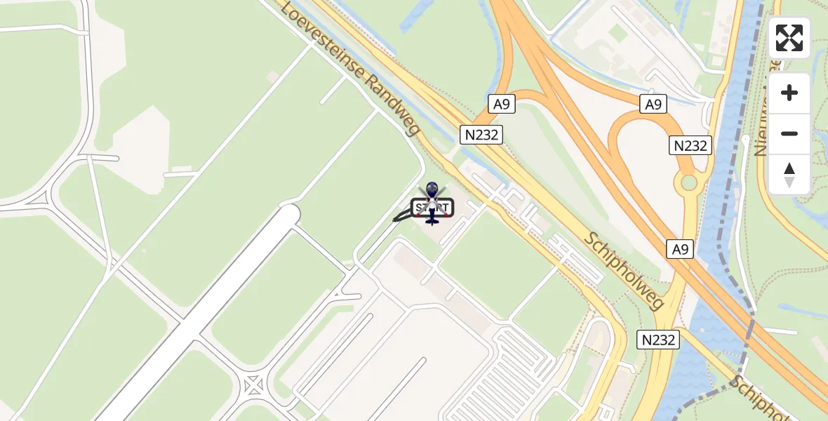 Vluchtroute Politiehelikopter van Amsterdam Vliegveld Schiphol naar Amsterdam Vliegveld Schiphol