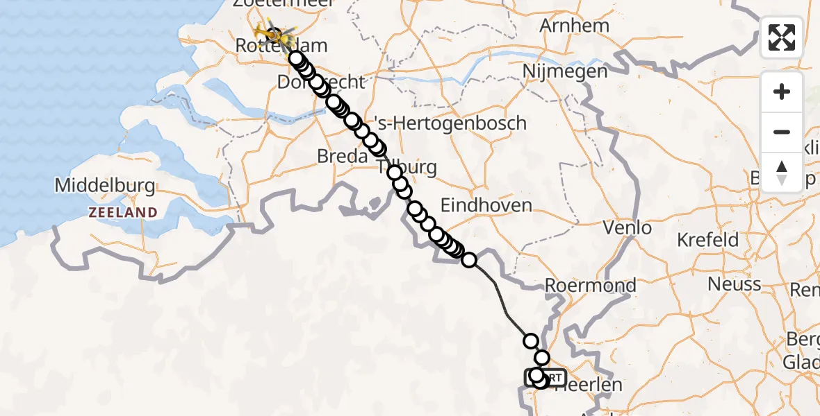 Vluchtroute Traumahelikopter van Maastricht Aachen Airport naar Rotterdam The Hague Airport