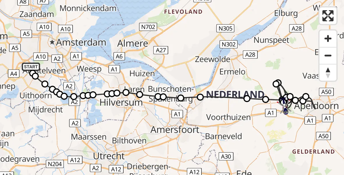 Vluchtroute Politiehelikopter van Amsterdam Vliegveld Schiphol naar Hoog Soeren