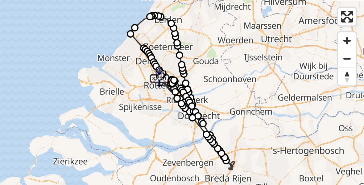 Vluchtroute Politiehelikopter van Rotterdam The Hague Airport naar Rotterdam The Hague Airport