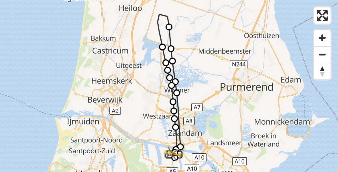 Vluchtroute Traumahelikopter van Amsterdam Heliport naar Amsterdam Heliport