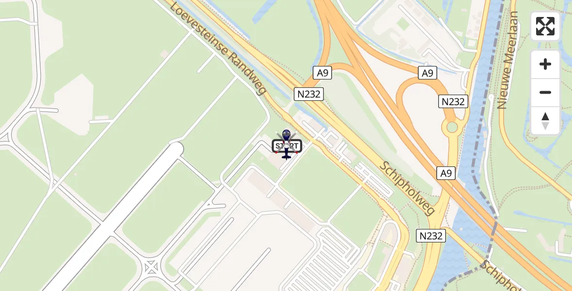 Vluchtroute Politiehelikopter van Amsterdam Vliegveld Schiphol naar Amsterdam Vliegveld Schiphol