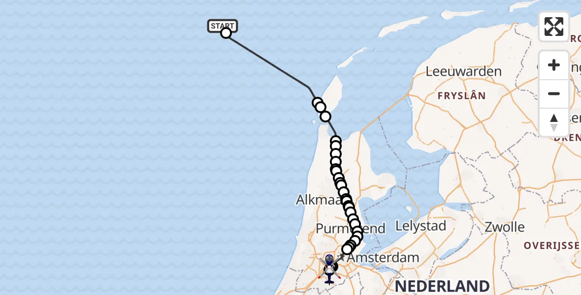 Vluchtroute Politiehelikopter van L10-M Heliport naar Amsterdam Vliegveld Schiphol