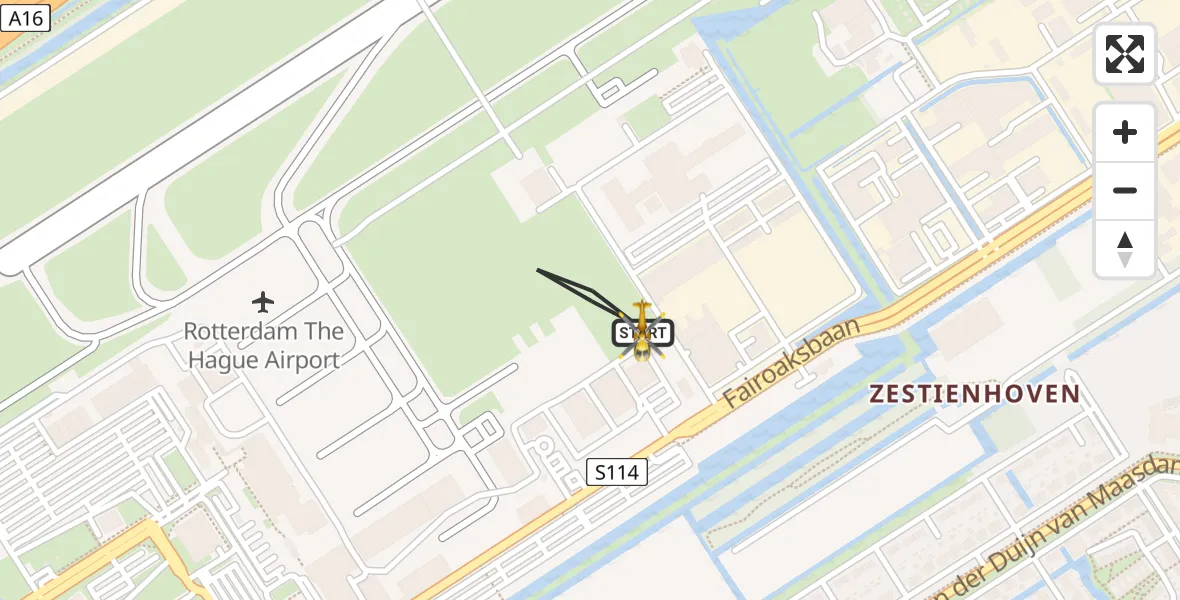 Vluchtroute Traumahelikopter van Rotterdam The Hague Airport naar Rotterdam The Hague Airport