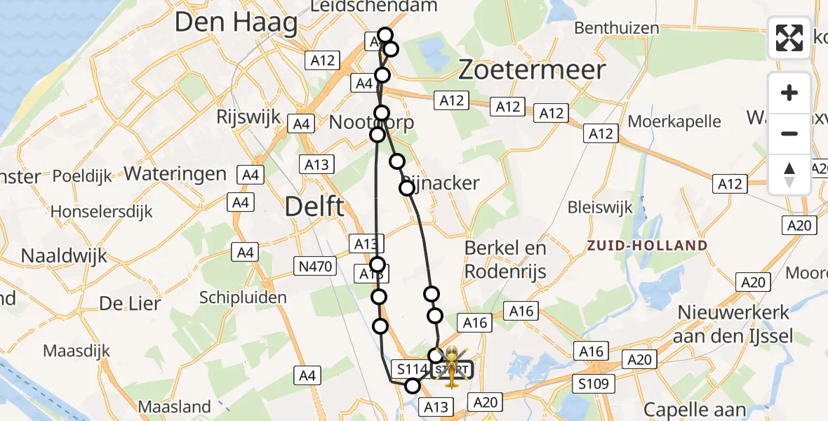 Vluchtroute Traumahelikopter van Rotterdam The Hague Airport naar Rotterdam The Hague Airport