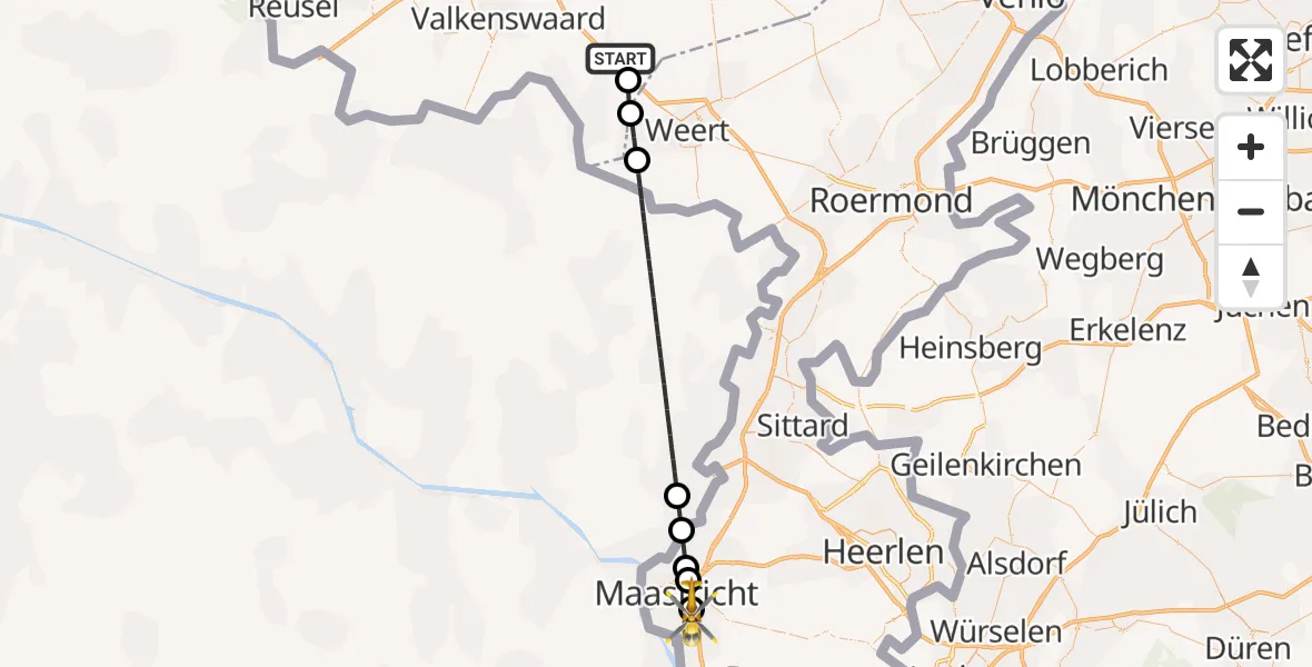 Vluchtroute Traumahelikopter van Maarheeze naar Maastricht UMC+