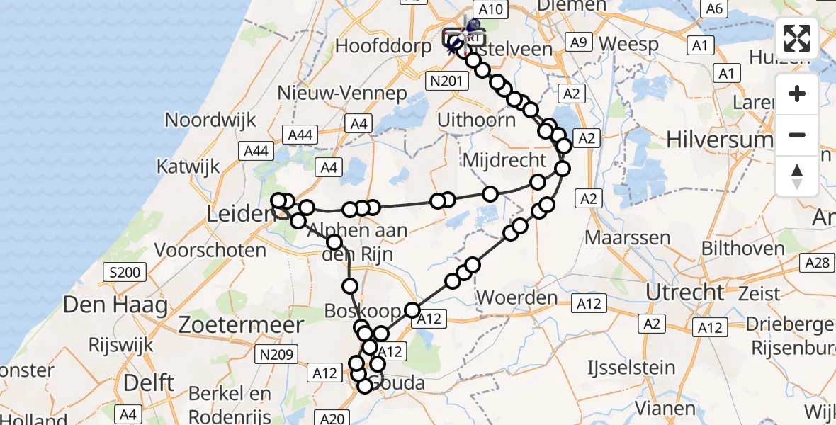 Vluchtroute Politiehelikopter van Amsterdam Vliegveld Schiphol naar Amsterdam Vliegveld Schiphol
