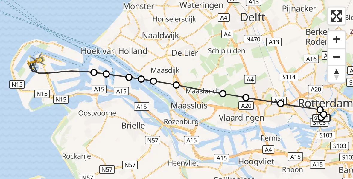 Vluchtroute Traumahelikopter van Erasmus MC naar Rotterdam