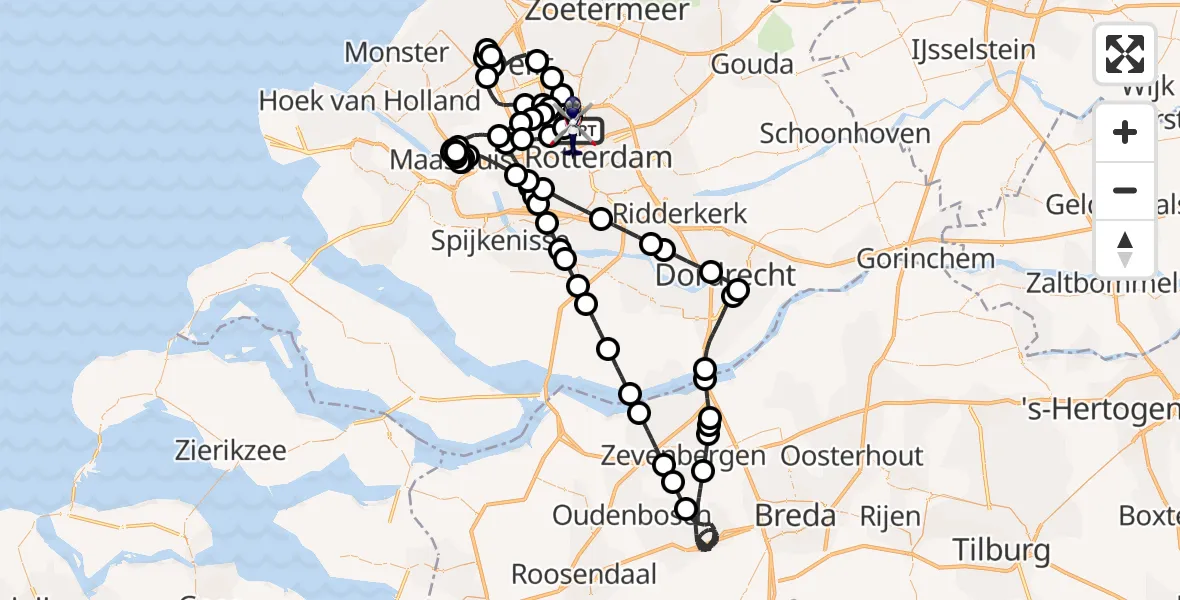 Vluchtroute Politiehelikopter van Rotterdam The Hague Airport naar Rotterdam The Hague Airport